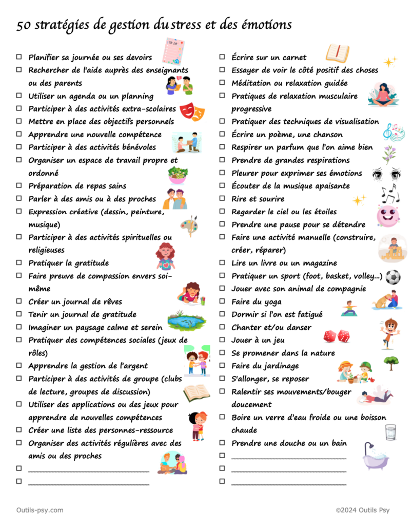 Liste de stratégies de coping pour enfants et adolescents